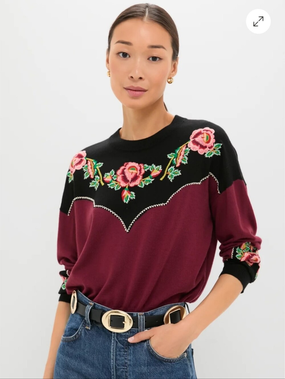 THE GREAT. Heirloom Rose Western Sweater NWT Size S